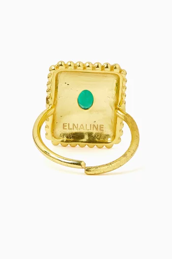 VINTAGE INSPIRED STATEMENT RING GEMSTONE FRAMED BY INTRIDCATE BEAD DETAILING AND TEXTURED GOLD-TONE METALWORK WITH BRONZE BASE WITH 18K GOLD MICROPLATING:Green    :One Size|220136685