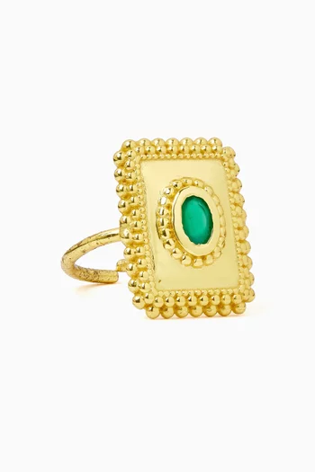 VINTAGE INSPIRED STATEMENT RING GEMSTONE FRAMED BY INTRIDCATE BEAD DETAILING AND TEXTURED GOLD-TONE METALWORK WITH BRONZE BASE WITH 18K GOLD MICROPLATING:Green    :One Size|220136685