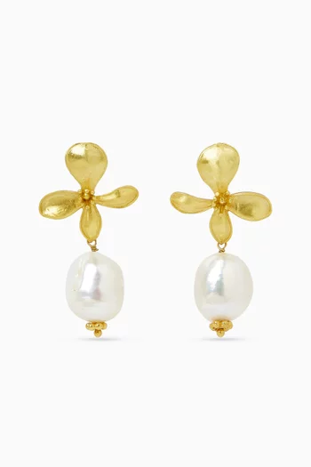Jasmine Flower Drop Earrings in 18kt Gold-plated Bronze