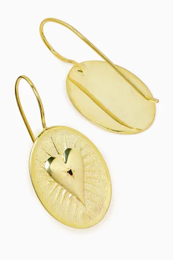OVAL DROP EARRINGS WITH A RADIANT SUBURST  TEXTED A SCULPTED 3D HEART MOTIF AND CENTER GEMSTONE ACCENT WITH BRONZE BASE WITH 18K GOLD MICROPLATING:BLK:One Size|220136697