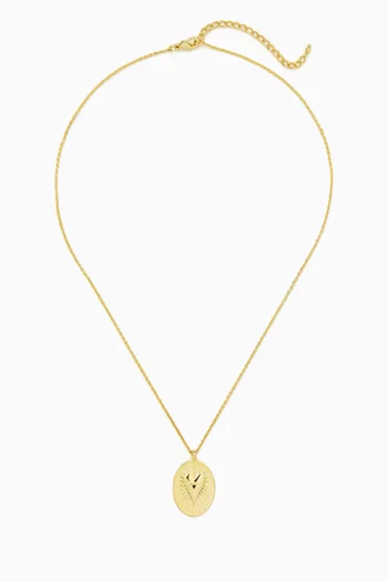 OVAL DROP PENDANT WITH A RADIANT SUBURST  TEXTED A SCULPTED 3D HEART MOTIF AND CENTER GEMSTONE ACCENT ON A DELICATE CHAIN BRONZE BASE WITH 18K GOLD MICROPLATING:BLK:One Size|220136690