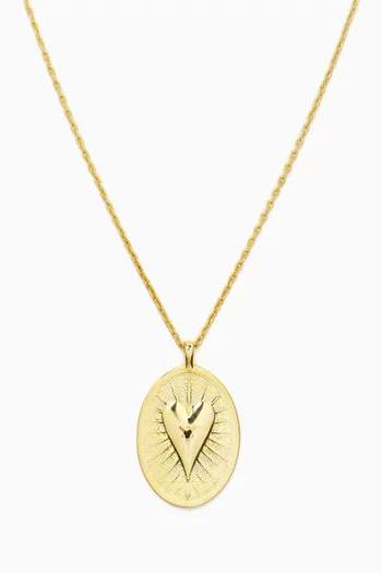 OVAL DROP PENDANT WITH A RADIANT SUBURST  TEXTED A SCULPTED 3D HEART MOTIF AND CENTER GEMSTONE ACCENT ON A DELICATE CHAIN BRONZE BASE WITH 18K GOLD MICROPLATING:BLK:One Size|220136690