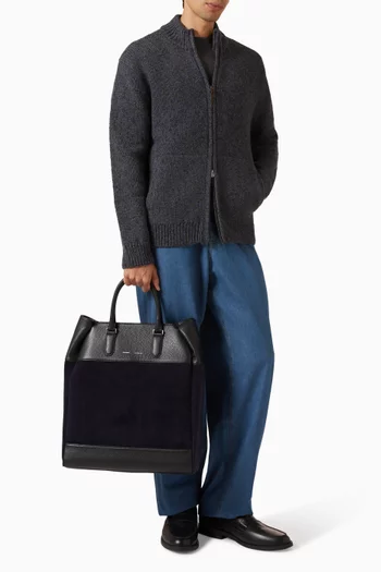 185 Vertical Tote Bag in Pebbled Leather & Suede