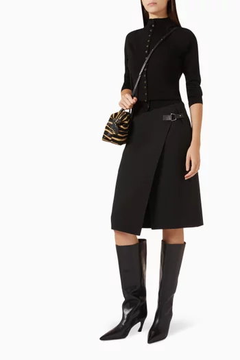 Leather-belt Midi Skirt