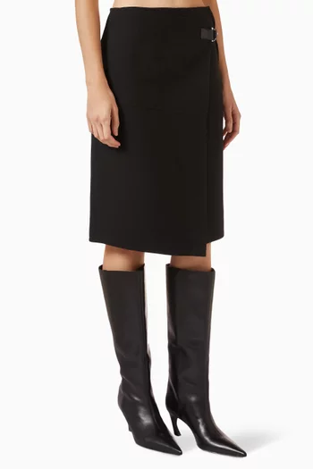 Leather-belt Midi Skirt