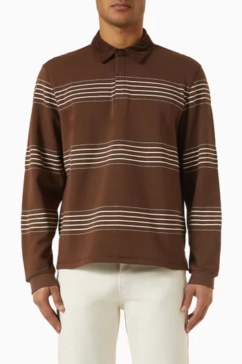 Editor Striped Rugby Polo Shirt in Cotton