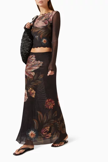 Brace Floral Maxi Skirt in Mesh