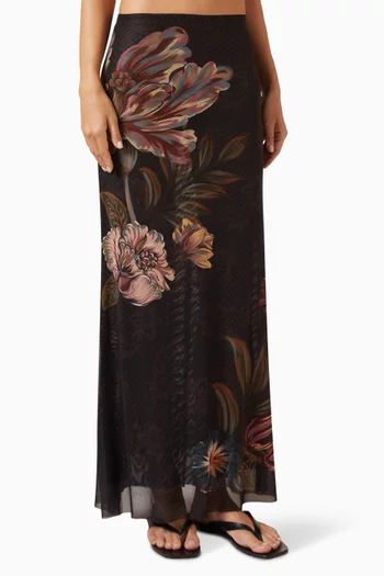Brace Floral Maxi Skirt in Mesh