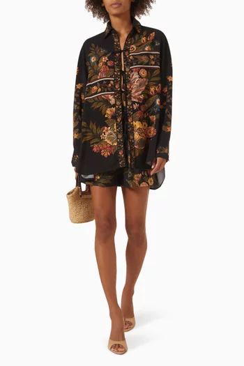 Swan Floral Tie-front Shirt in Viscose-blend