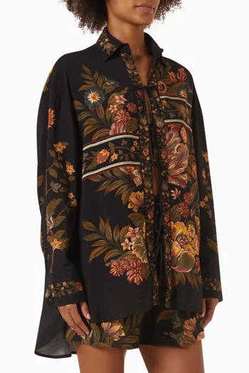 Swan Floral Tie-front Shirt in Viscose-blend