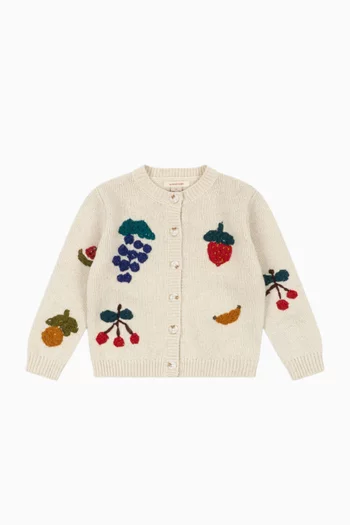 Fruity Embroidered Cardigan in Wool-blend