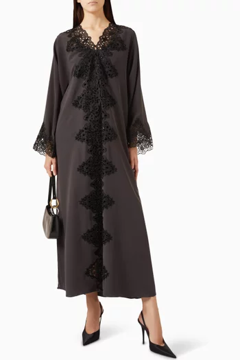 Lace-embroidered Abaya in Crepe