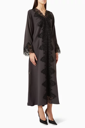 Lace-embroidered Abaya in Crepe