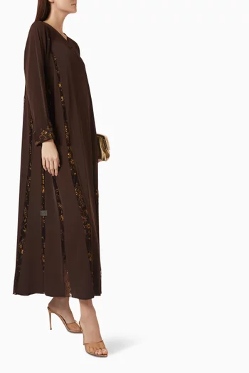 Lace-panels Embellished Abaya in Crepe