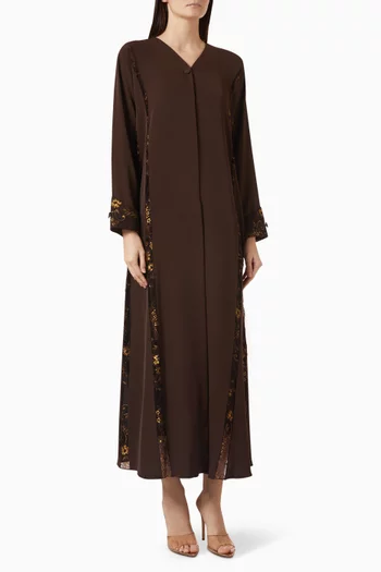 Lace-panels Embellished Abaya in Crepe