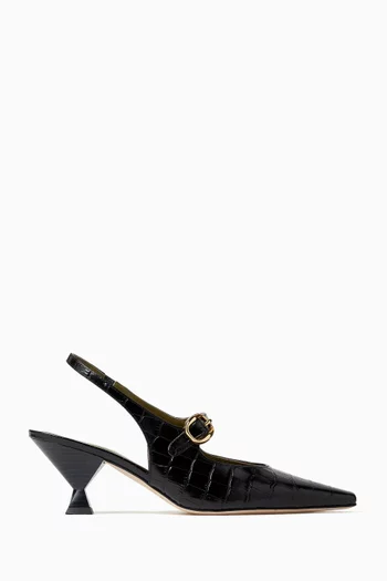 Natalia 60 Slingback Pumps in Croc-embossed Leather