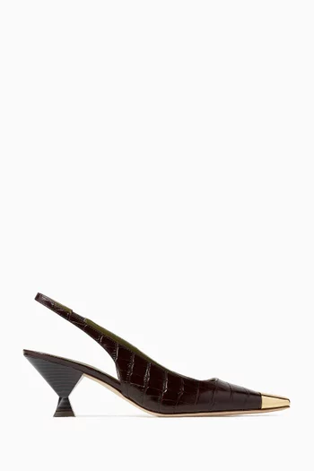 Penelope Slingback Pumps in Croc-embossed Leather