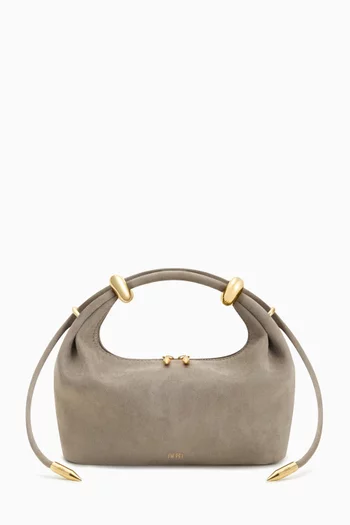 Ellie Metal Ring Embellished Top-handle Bag in Faux Suede