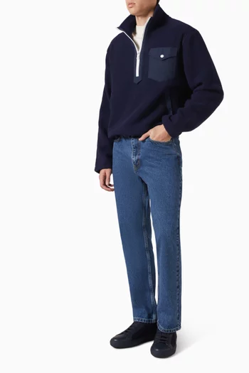 Quarter Zip Collared Drawstring Sweatshirt in Cotton-fleece