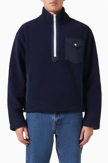 Quarter Zip Collared Drawstring Sweatshirt in Cotton-fleece