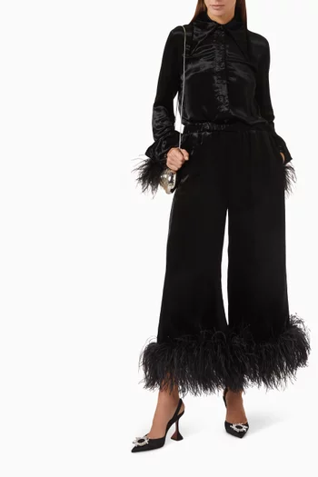 Tio Feather-trim Shirt in Velvet