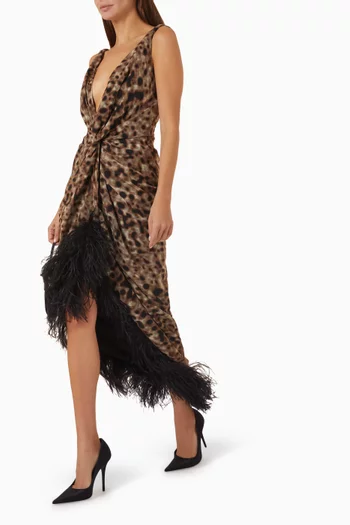 Wye Feather-trim Dress in Chiffon