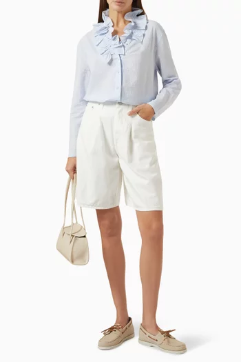 Ruffle-collar Top in Cotton Seersucker