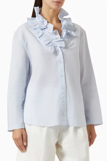 Ruffle-collar Top in Cotton Seersucker