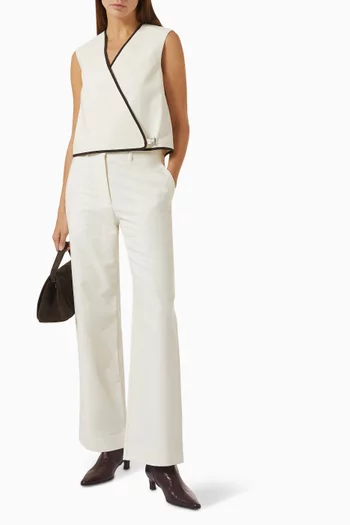 Contrast-trim Wrap Vest in Cotton-blend