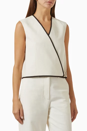 Contrast-trim Wrap Vest in Cotton-blend