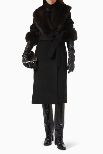 Kinsley Faux Fur Belted Coat in Wool