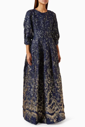 Claravelle Metallic Jacquard Gown