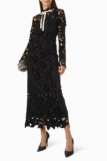 Thiora Embroidered Midi Dress in Velvet Lace
