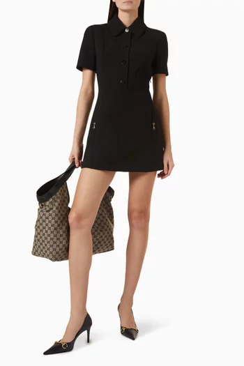 Horsebit Polo Mini Dress in Wool Crêpe