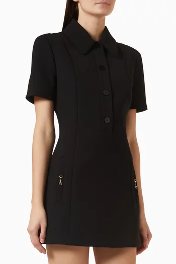 Horsebit Polo Mini Dress in Wool Crêpe