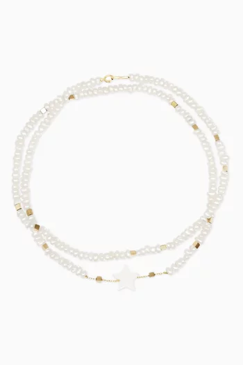 2-layer Pearl Star Anklet in 18kt Gold