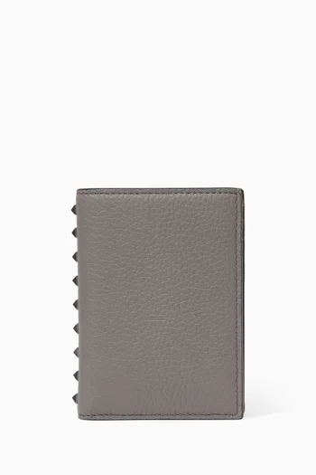 Rockstud Card Holder in Grainy Calfskin