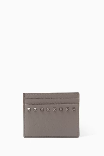 Rockstud Card Holder in Grainy Calfskin