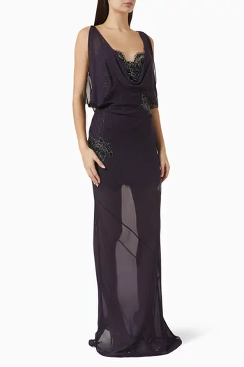 Emerald Cowl-neck Dress in Georgette
