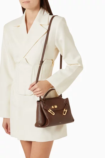 Small Rhea Double Buckle Shoulder Bag in Croc-embossed Vegan Leather