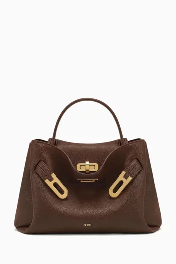 Small Rhea Double Buckle Shoulder Bag in Croc-embossed Vegan Leather