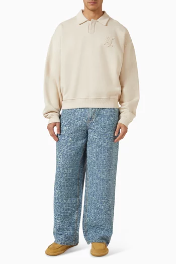 Oversized Shield Polo Sweater in French Terry