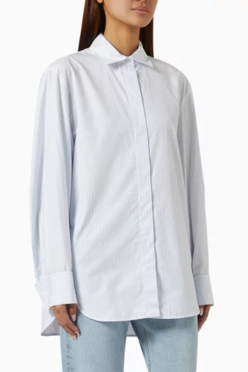 Cutaway-collar Striped Shirt in Cotton-blend