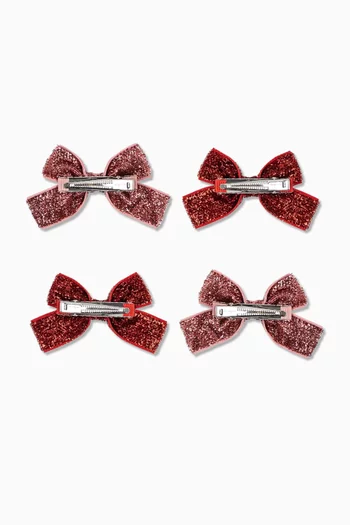 Glitter Bow Hair Clips, Set of 4