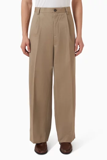 Relaxed Wide-leg Pants in Wool-cotton Blend