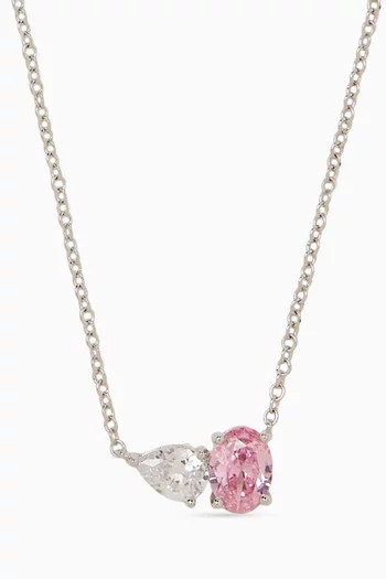 Pearl & Oval CZ Necklace in Rhodium-plated Brass