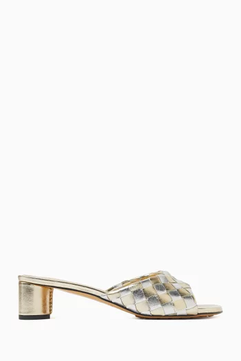Livia Mules in Intrecciato Laminated Leather