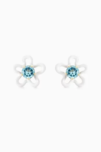 Flower Stud Topaz Earrings in 9kt Gold