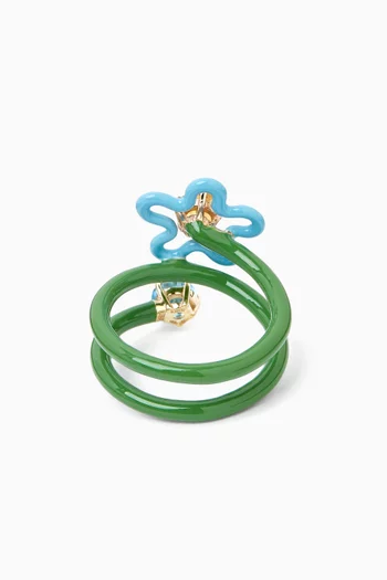 Single Flower Citrine & Topaz Ring in Enamel & 9kt Gold