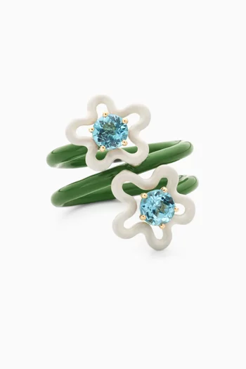 Double Flower Topaz Ring in 9kt Gold